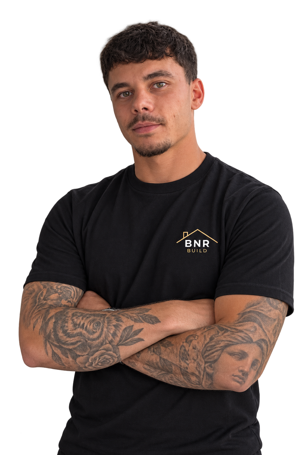 AI-generated portrait of Brad Bell in a BNR Build T-shirt